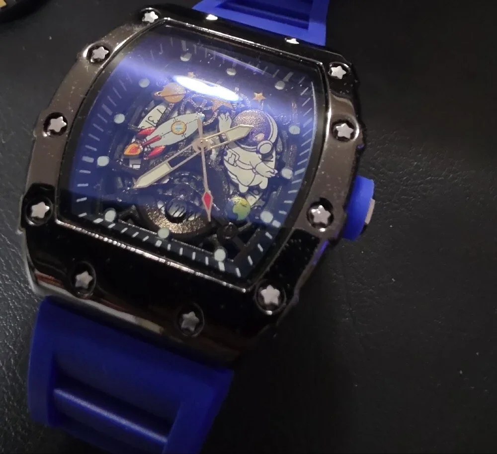 Blue Space-Themed Silicone Strap Watch - AJs Brand